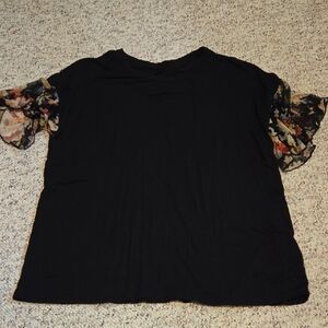 Black Top with Floral Sleeves